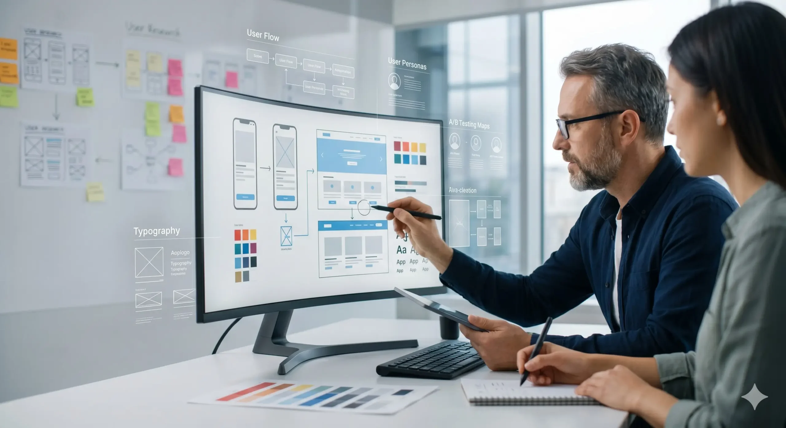 Designer criando o UX/UI para um site de performance