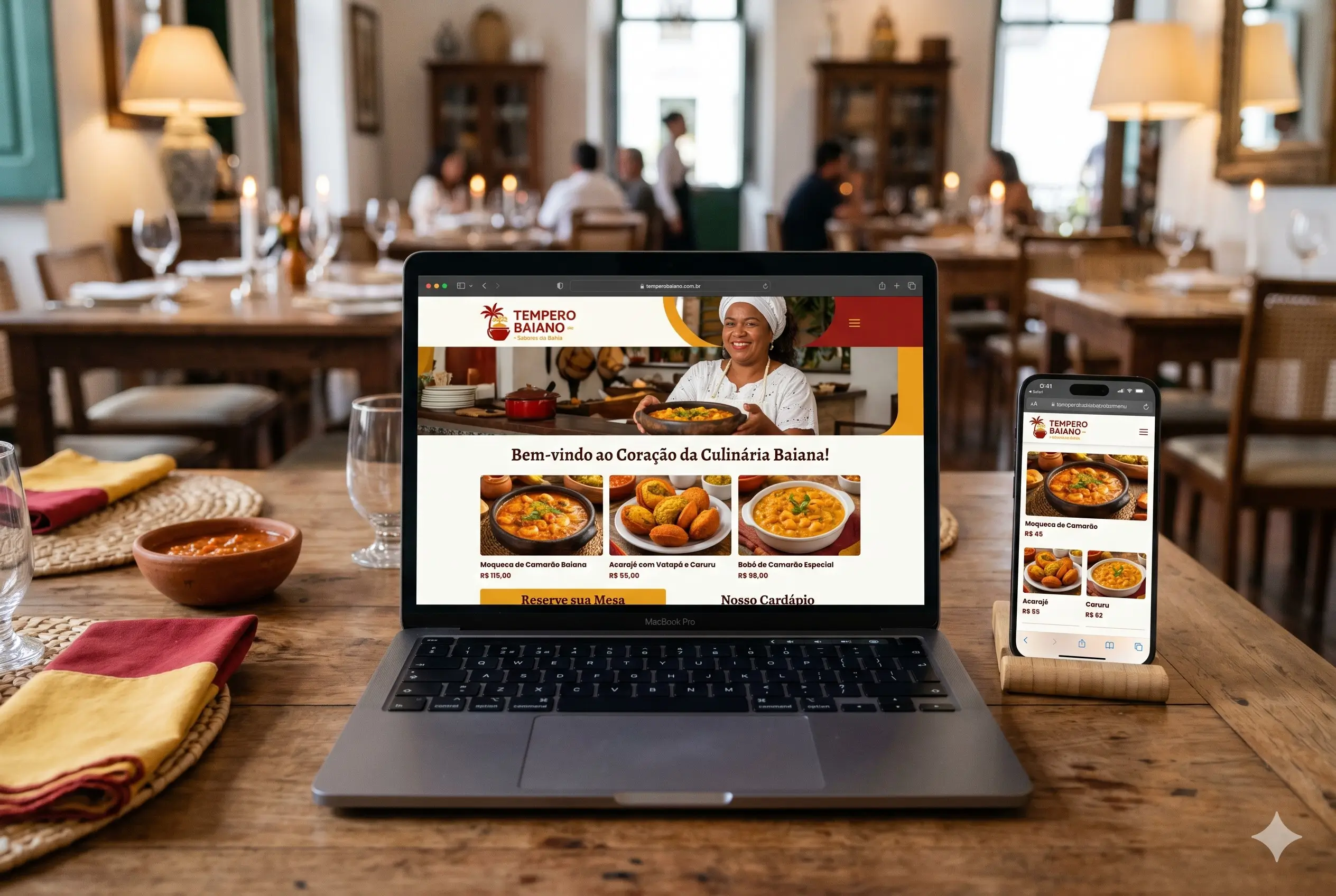 Mockup representando um site de um restaurante de brasilia