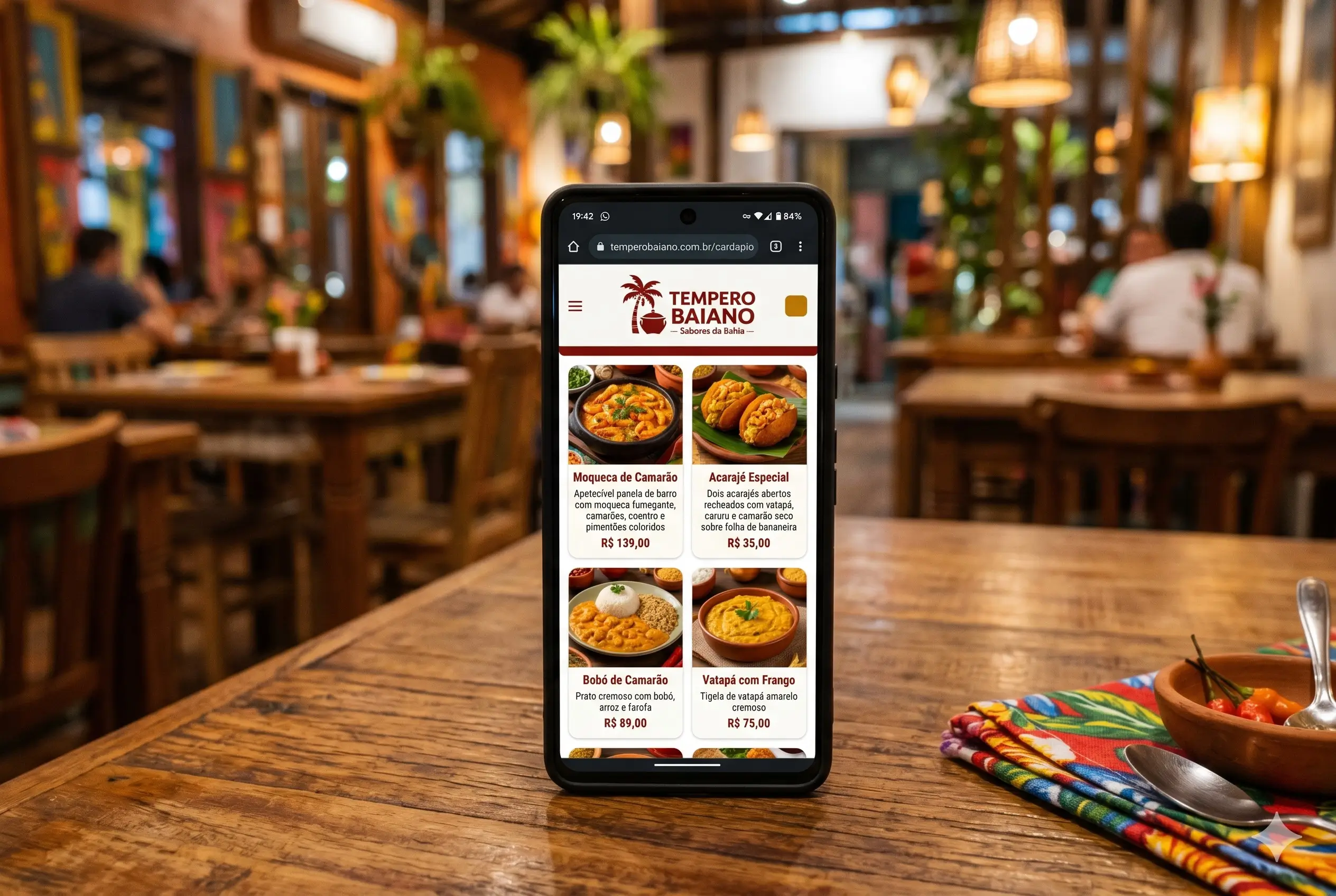 Demonstração de página de cardápio online para restaurante