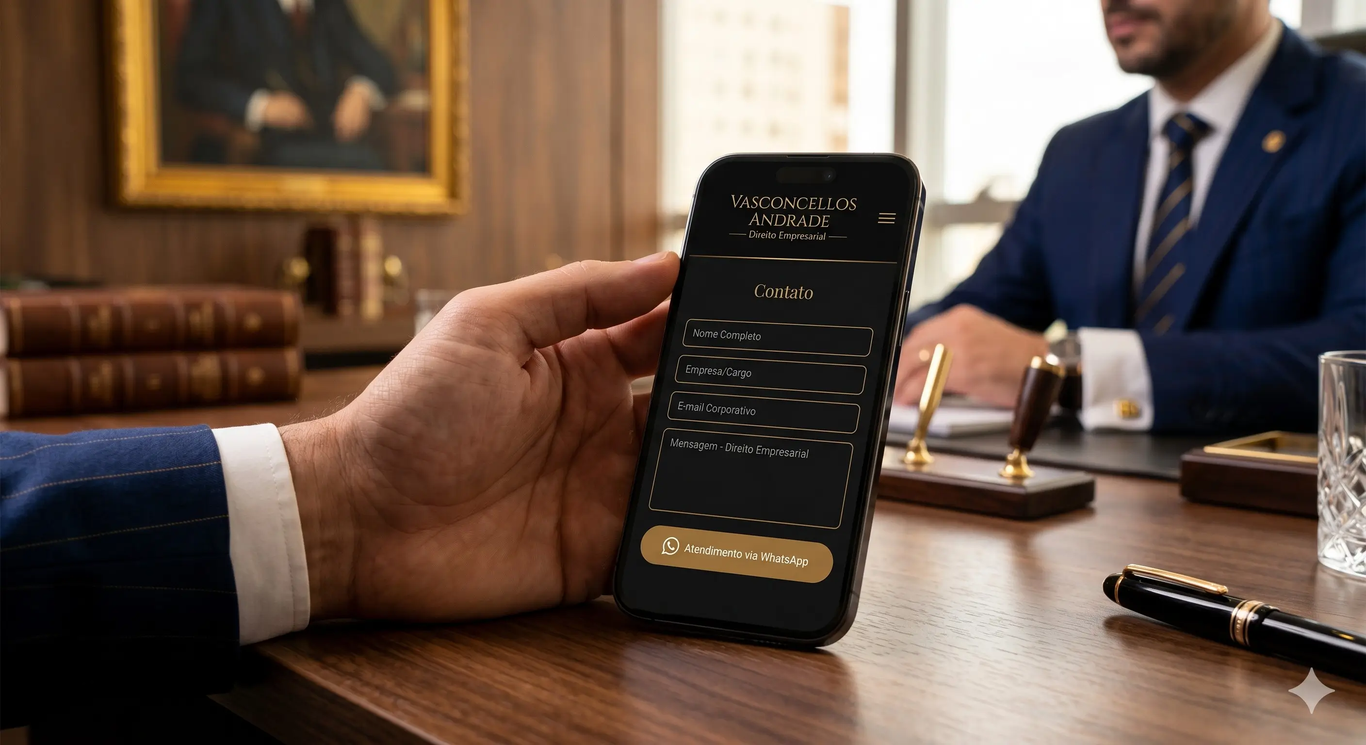 Página de contato de site para advogados com WhatsApp e formulário
